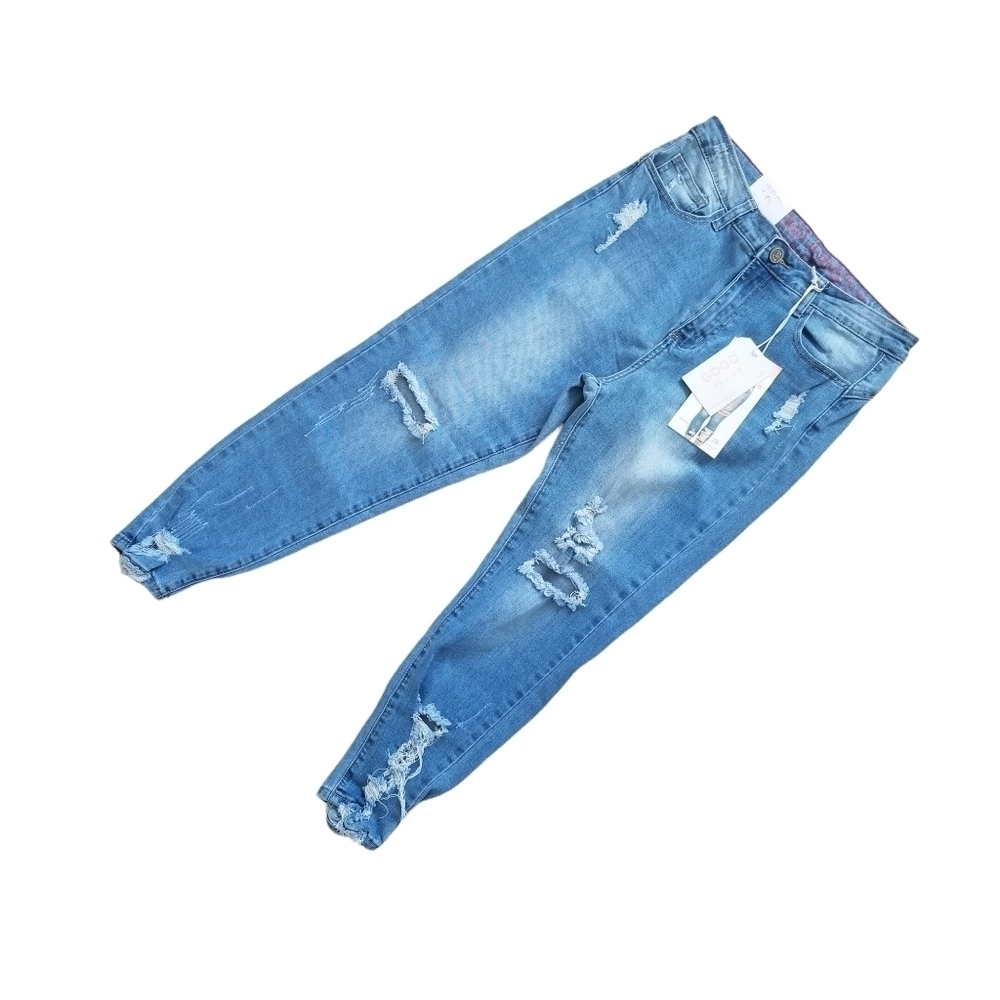 Gogo Jeans Distressed Ultra Hi Rise Buttlifter Ankle Medium Wash Denim Jeans.